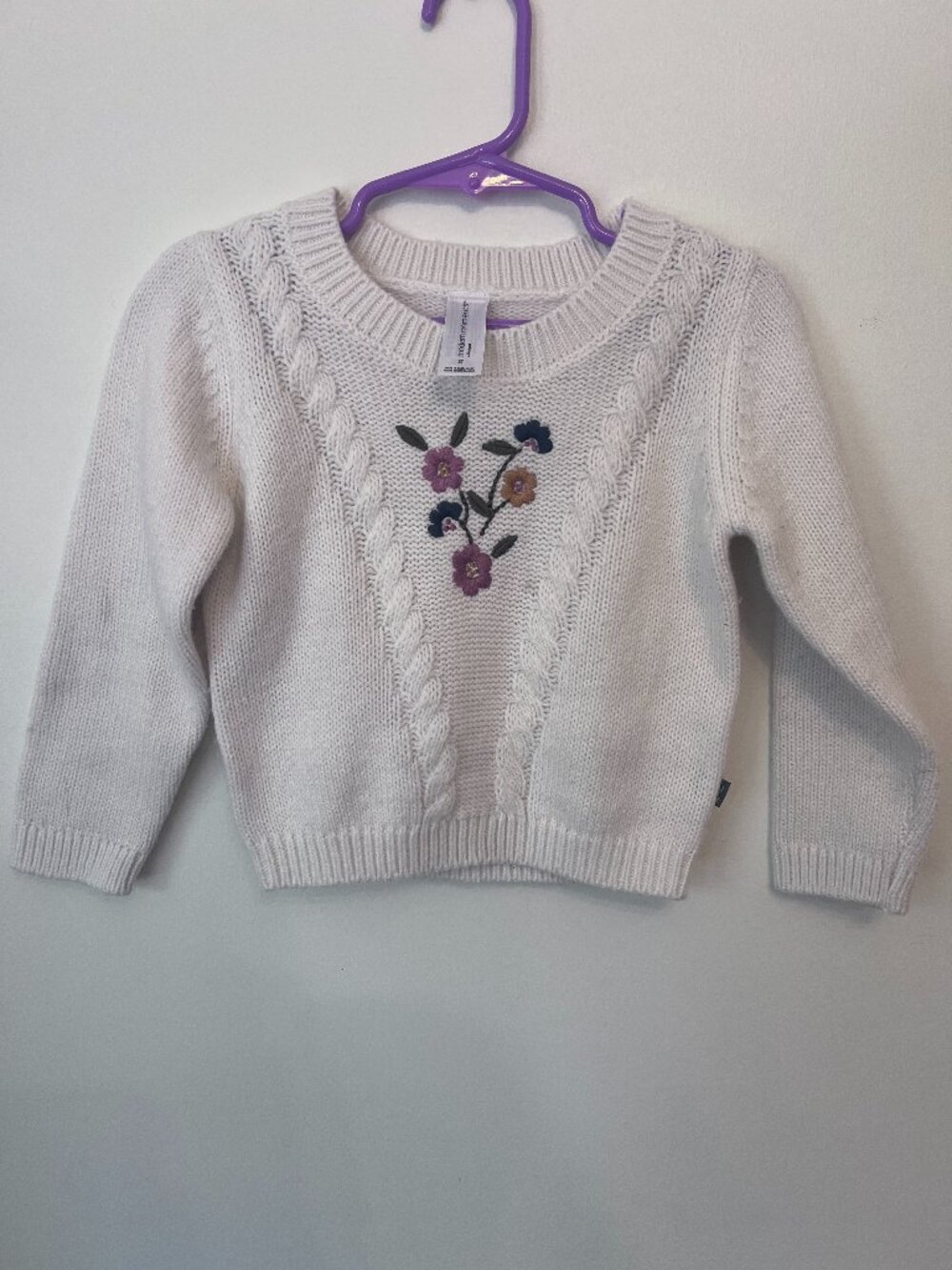 Modern Moments by Gerber Floral Embroidered Cable Knit Sweater - Ivory 2T